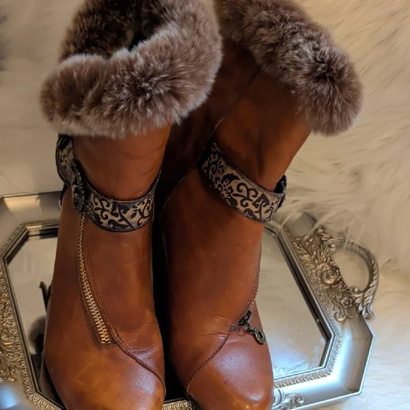 Finesse Brown Fur-Trimmed Heeled Boots - Picture 5 of 10